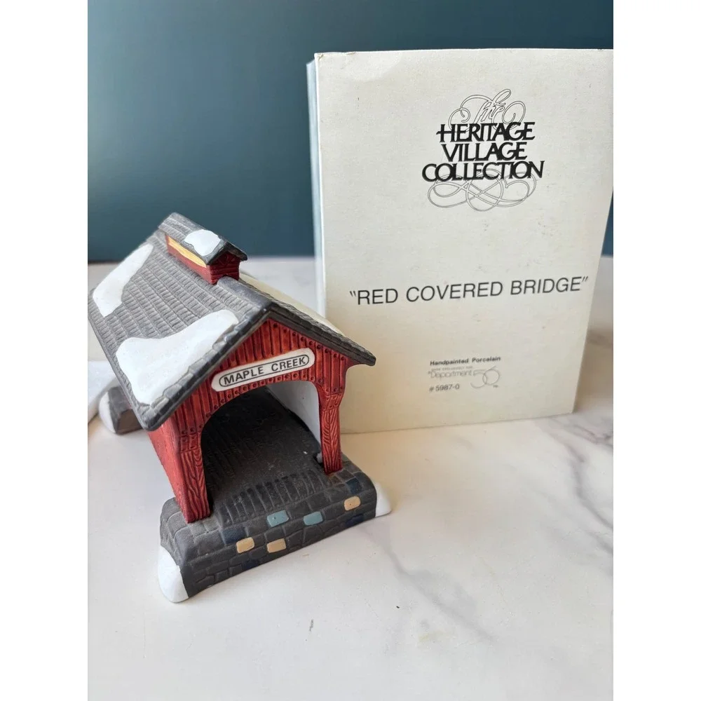 Dept 56 Heritage Village Red Covered Bridge Maple Creek Porcelain 5987-0